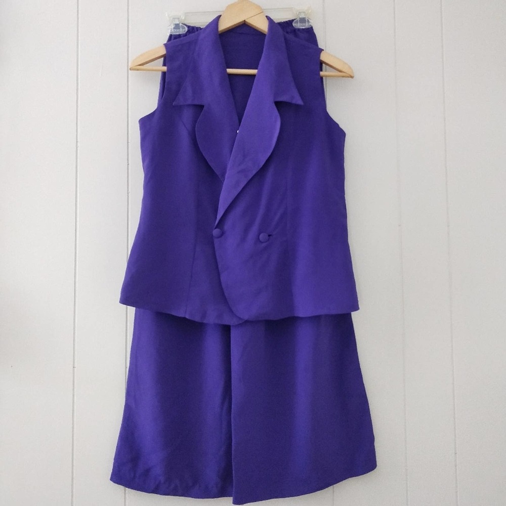 VTG Purple Coordinated Vest Pant Suit Sz XXS